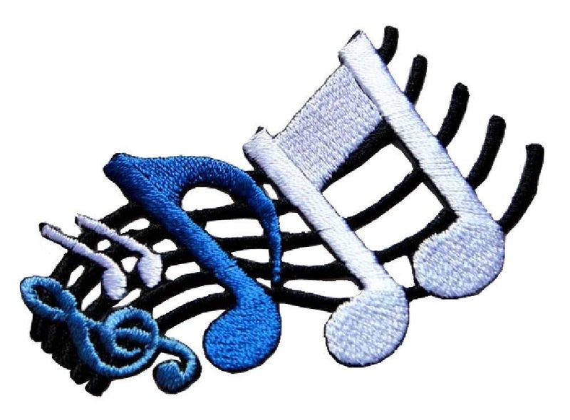 Graphic Dust Musical Notation Music Note Symbol Embroidered Iron On Patch - 1 Patch - Rectangular - 3x2.3 inches - Image 1